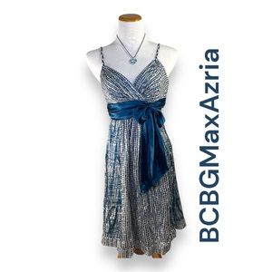 BCBGMaxAzria • Teal Blue Silk Cocktail Dress •Size 0